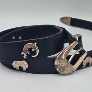 Vintage Silver Creek Black Leather Western Belt Animal Conchos‎ Sz 30 USA Made